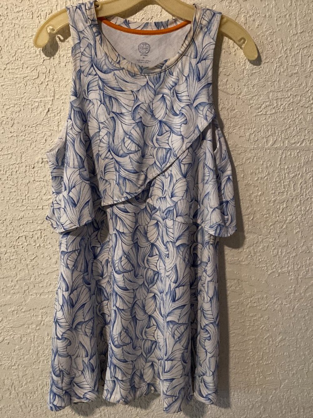Tory Burch Sun Dress Sz M Blue & White Sleeveless  Cotton Slip On Knee Length